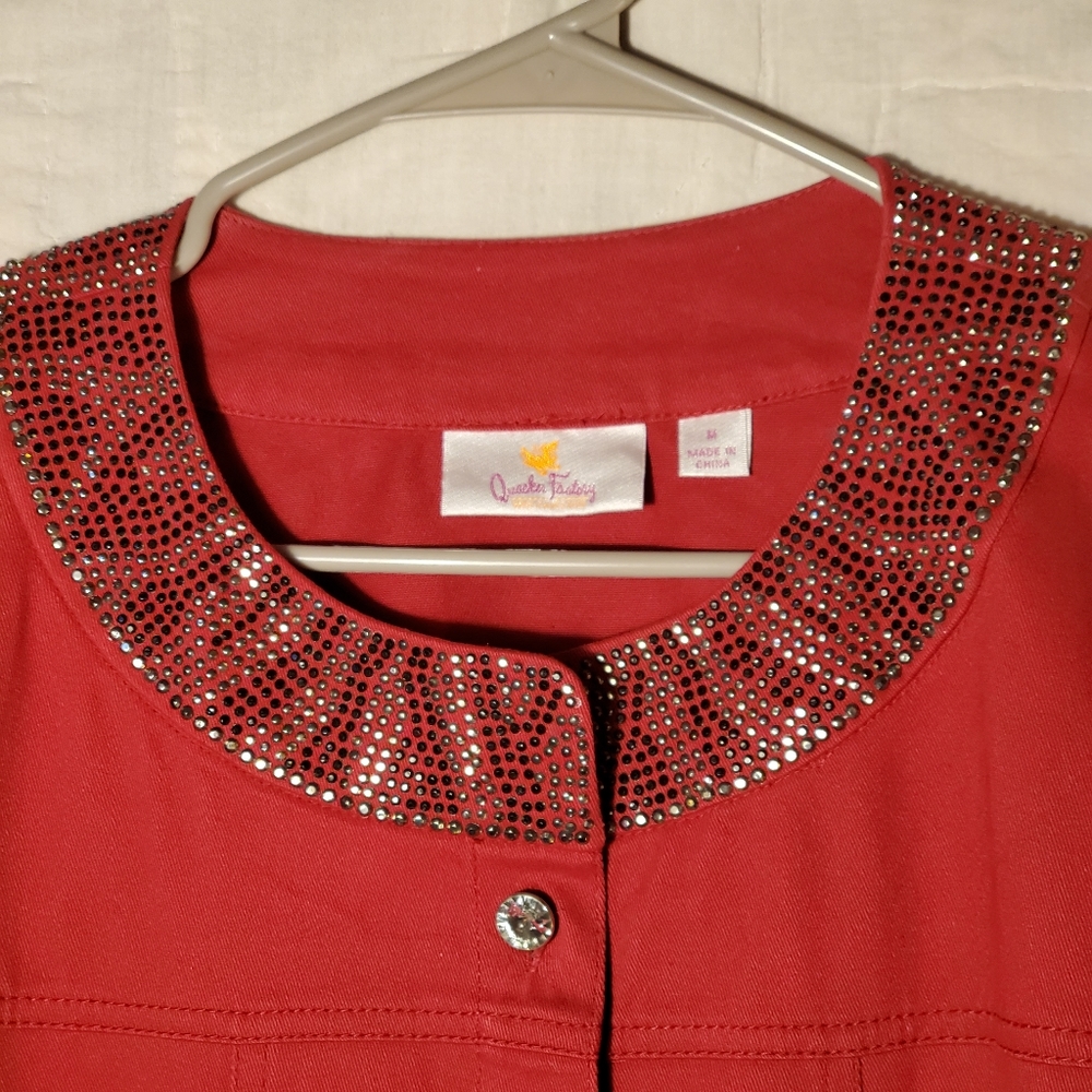 Rhinestone decorated Red Jeans Jacket